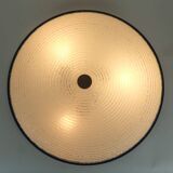 Rare large ceiling light by hillebrand 1960s textured glass blue metal fram