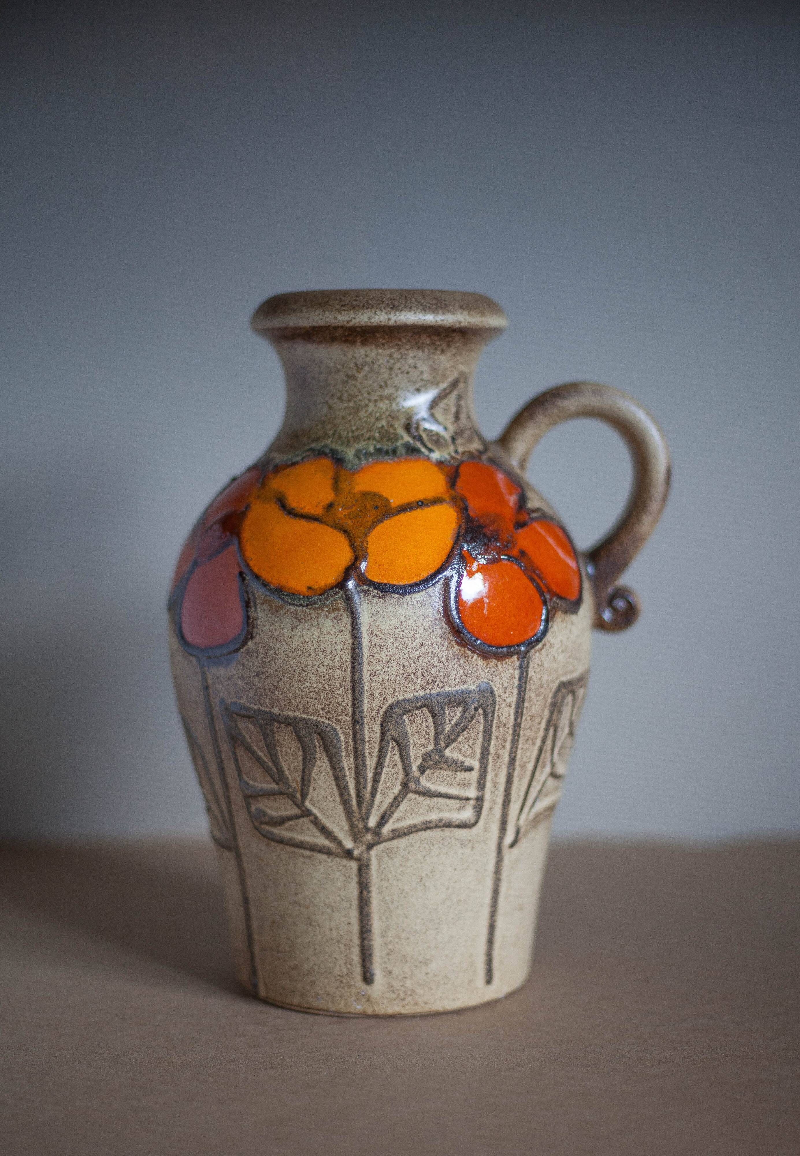 Scheurich ceramic vase Keramik West Germany, decorative vase, flower pot, handle vase, collectio