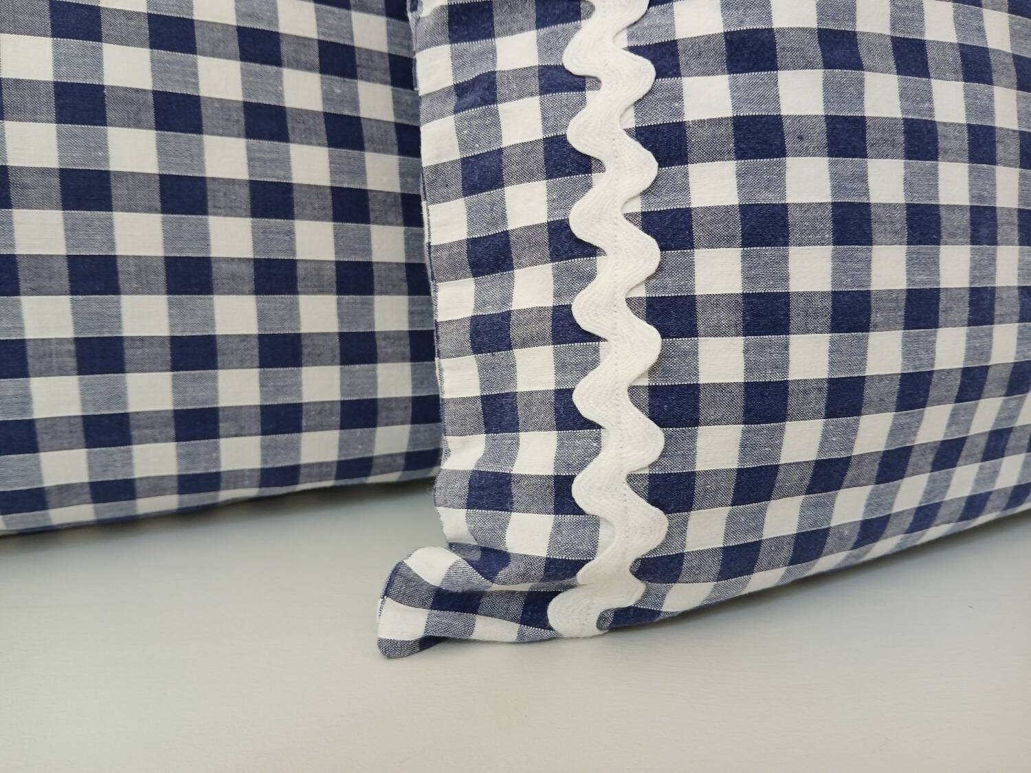 Set of 2 vintage cushions, blue gingham