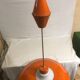 Hanging lamp old glass opal white, support & globe metal orange 70s vintage