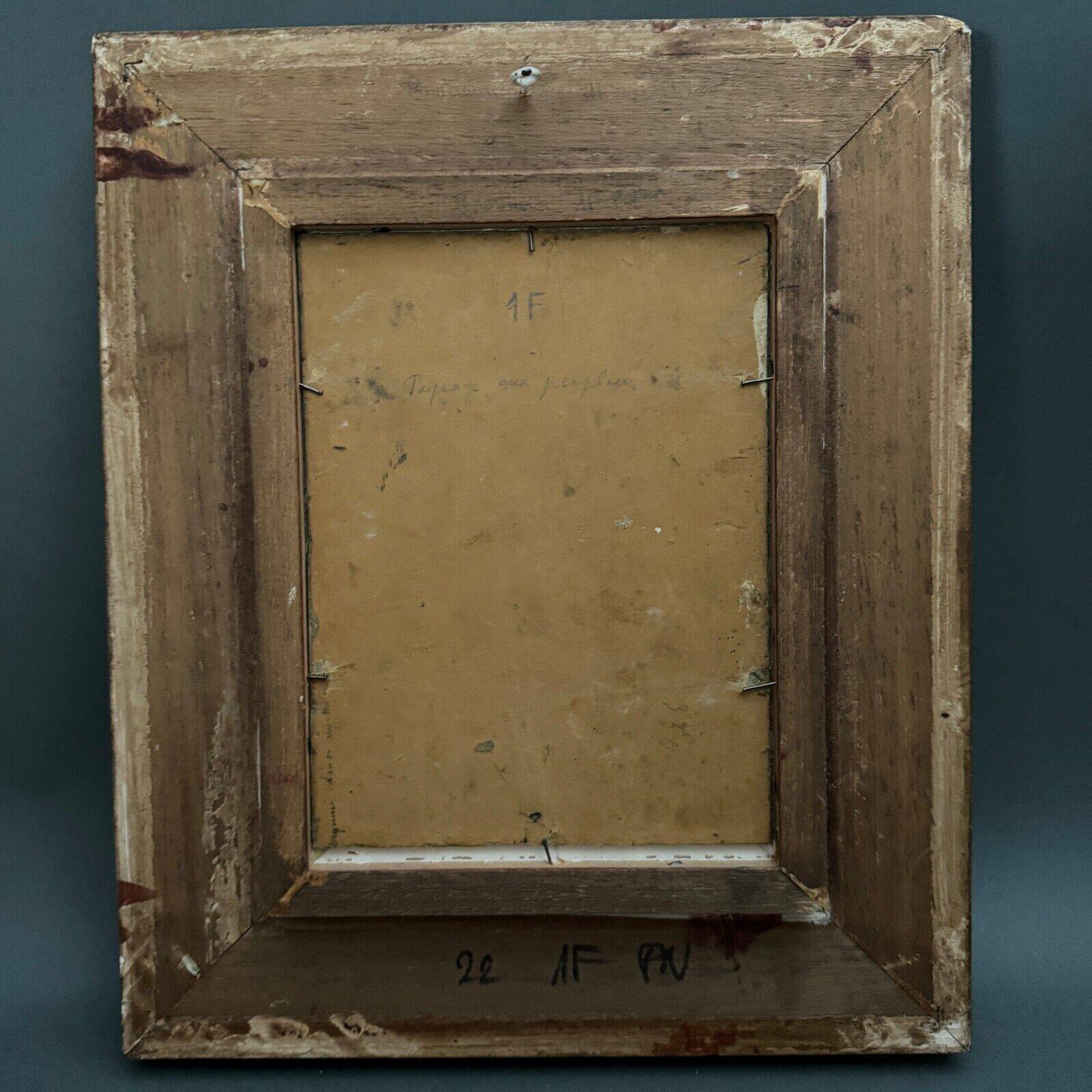 Oil on cardboard by Paul Faugier riverside landscape with poplars