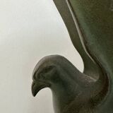 Pair of eagle bookends in green patina regula with rosewood base