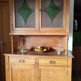 Vaisselier 2 corps en bois et vitraux