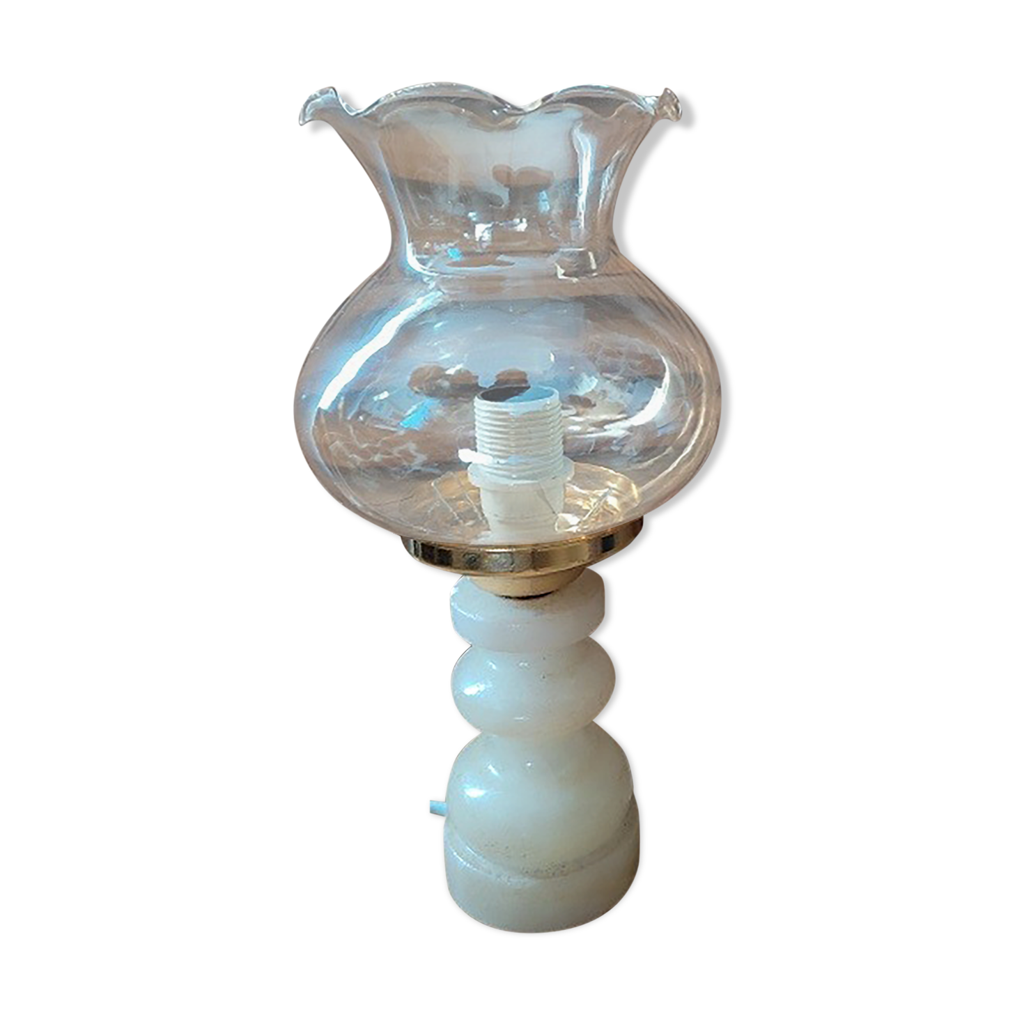 Original bedside desk lamp Alabaster Globe tulip vintage antique glass