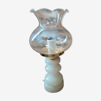 Lampe de bureau chevet originale Base Albâtre Globe tulipe verre ancien vintage