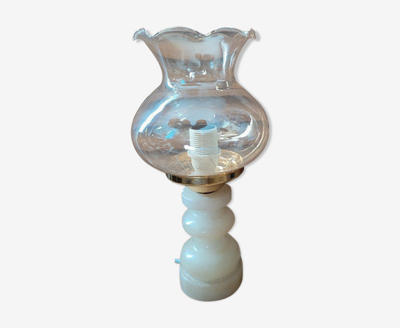 Lampe de bureau chevet originale Base Albâtre Globe tulipe verre ancien vintage