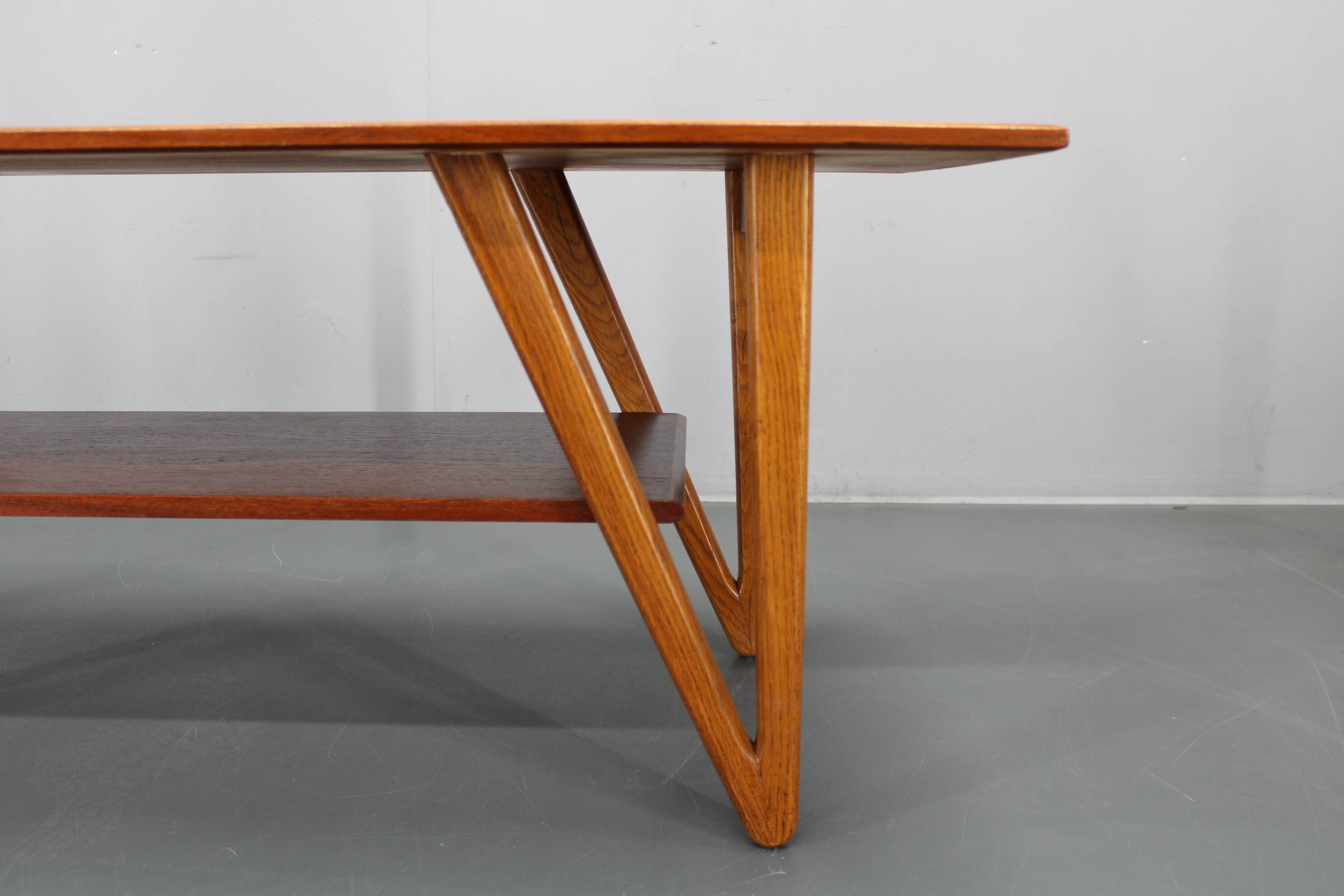 1960s Danish Coffee Table in Teak and Oak, Restored Scandinavian Modern Des