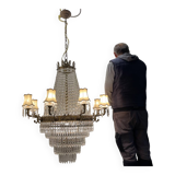 Extra Large Bronze Crystal Chandelier 1950’s