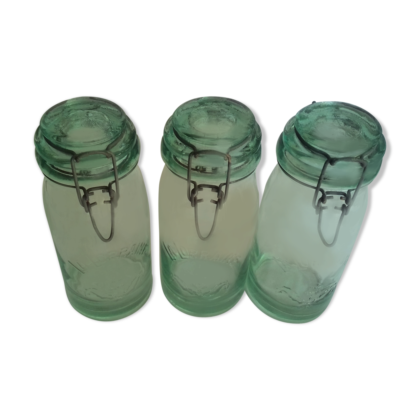 Lot 3 jars la Lorraine chardon green glass 1l