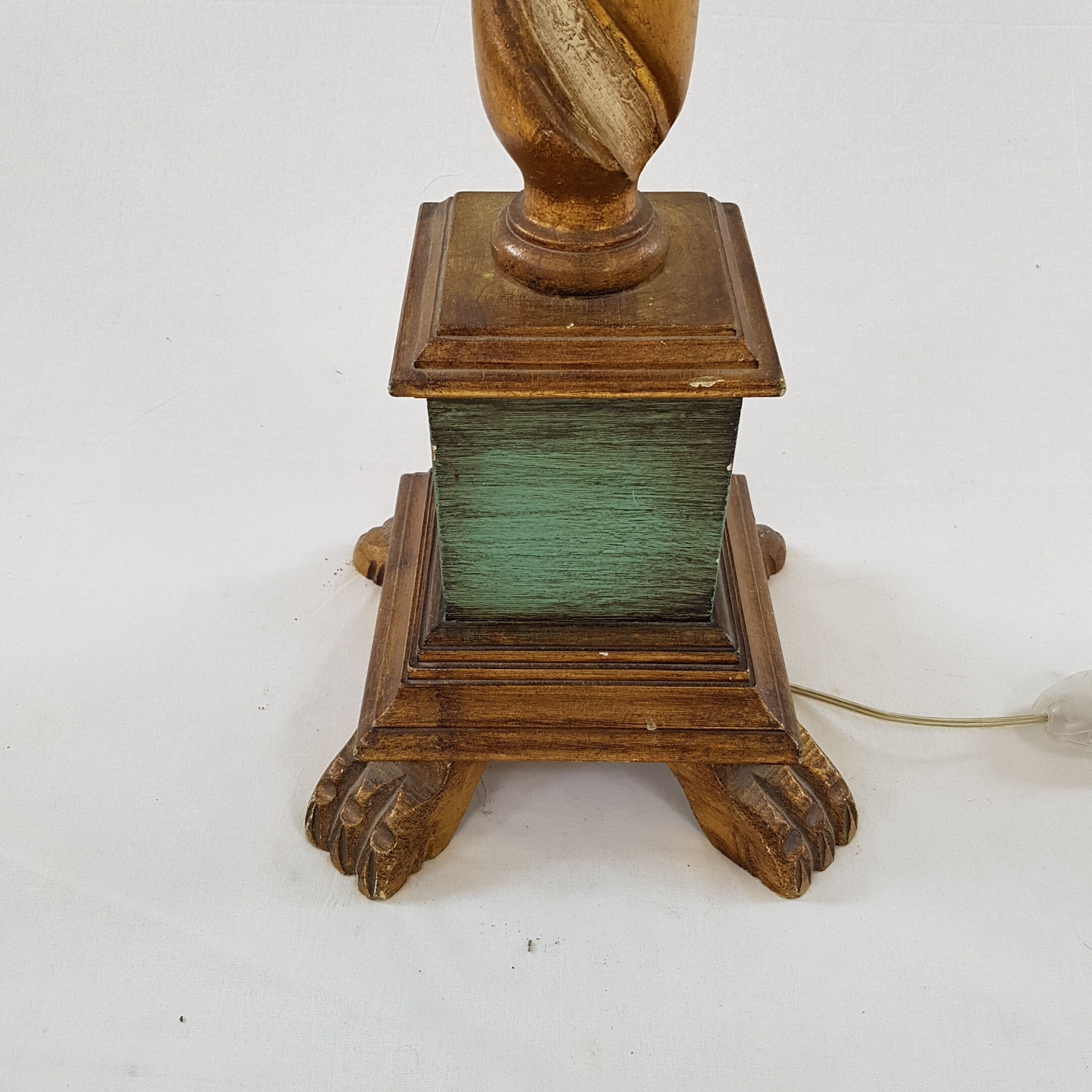 Golden wood column floor lamp