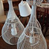 Pair of white metal pendant lights