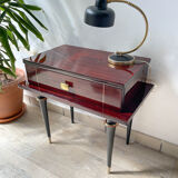 Vintage wood and brass bedside table Art Deco style