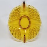 Ancien Plat Art Déco En Cristal Ambré Tchécoslovaquie