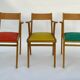 3 french design chairs chene light red yellow green 1960