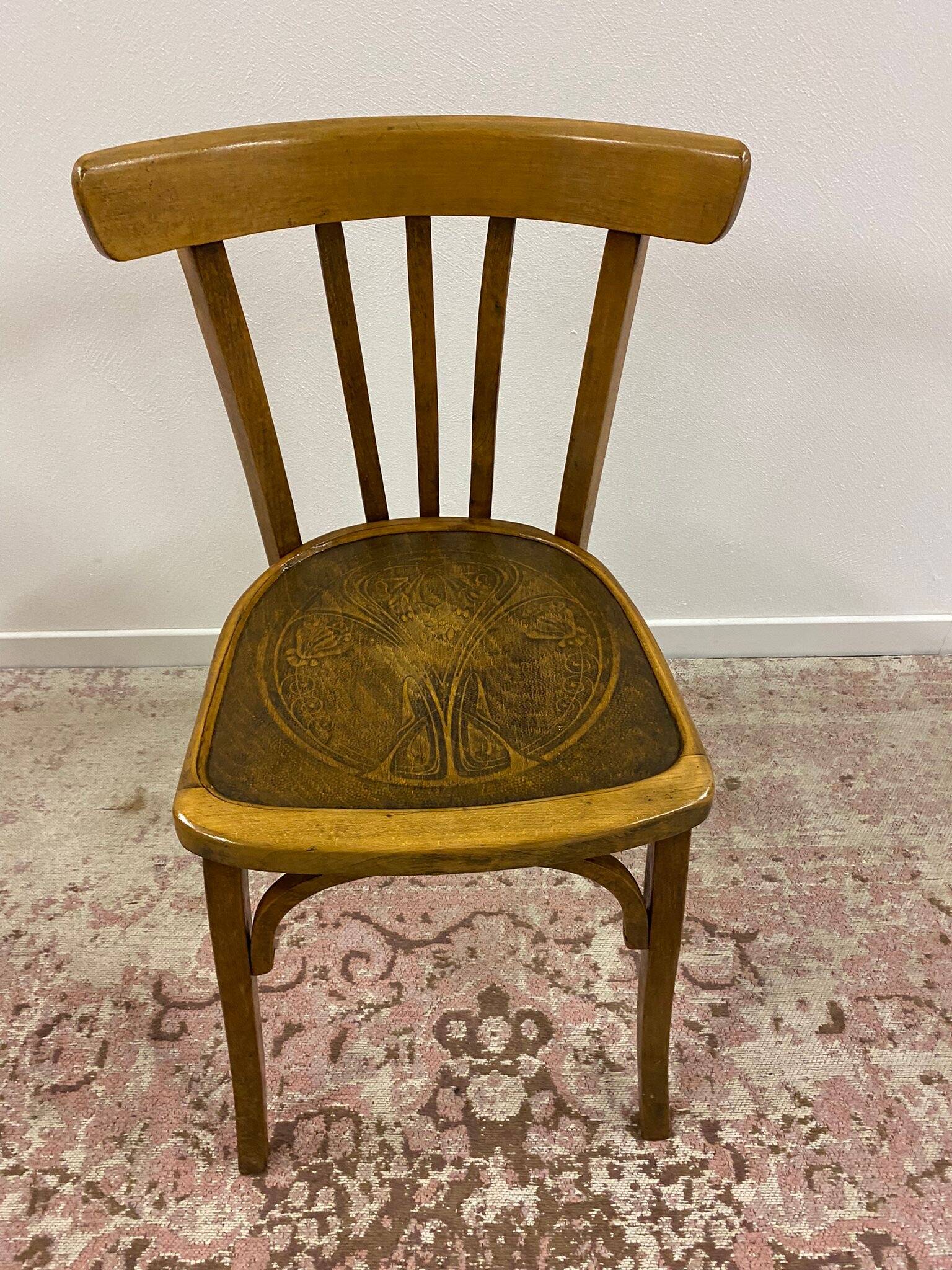 Set of 6 mismatched bistro chairs including Baumann and Luterma chairs