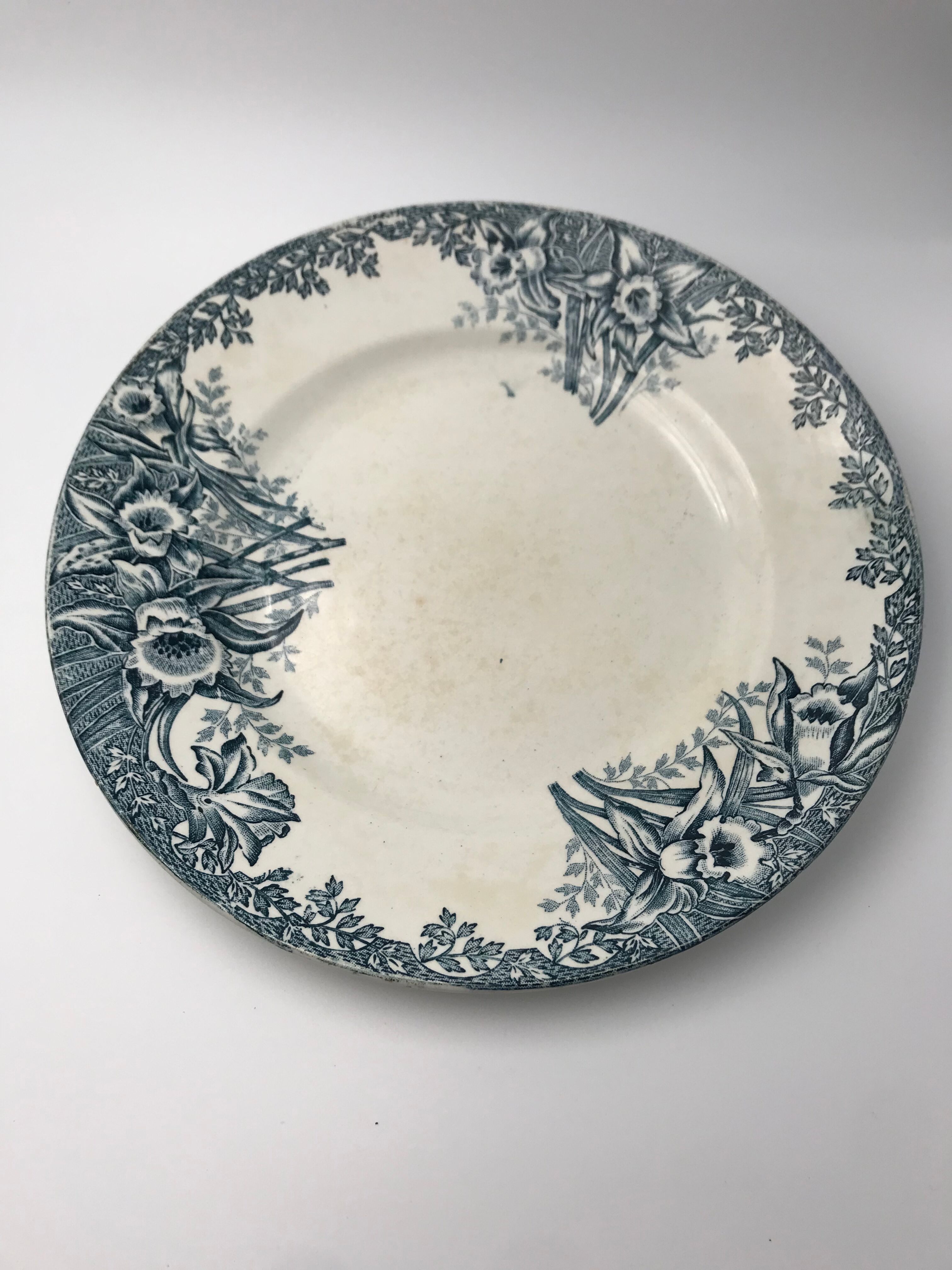 6 assiettes terre de fer dépareillées vintage 1900  a motif floral