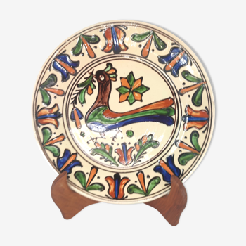 Old earthenware flat plate siena model rooster bird vintage ceramic