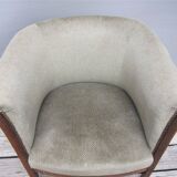 Khaki velvet barrel armchair
