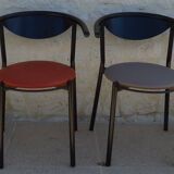 4  Chaises de style gondole structure métallique cossus et simili cuir