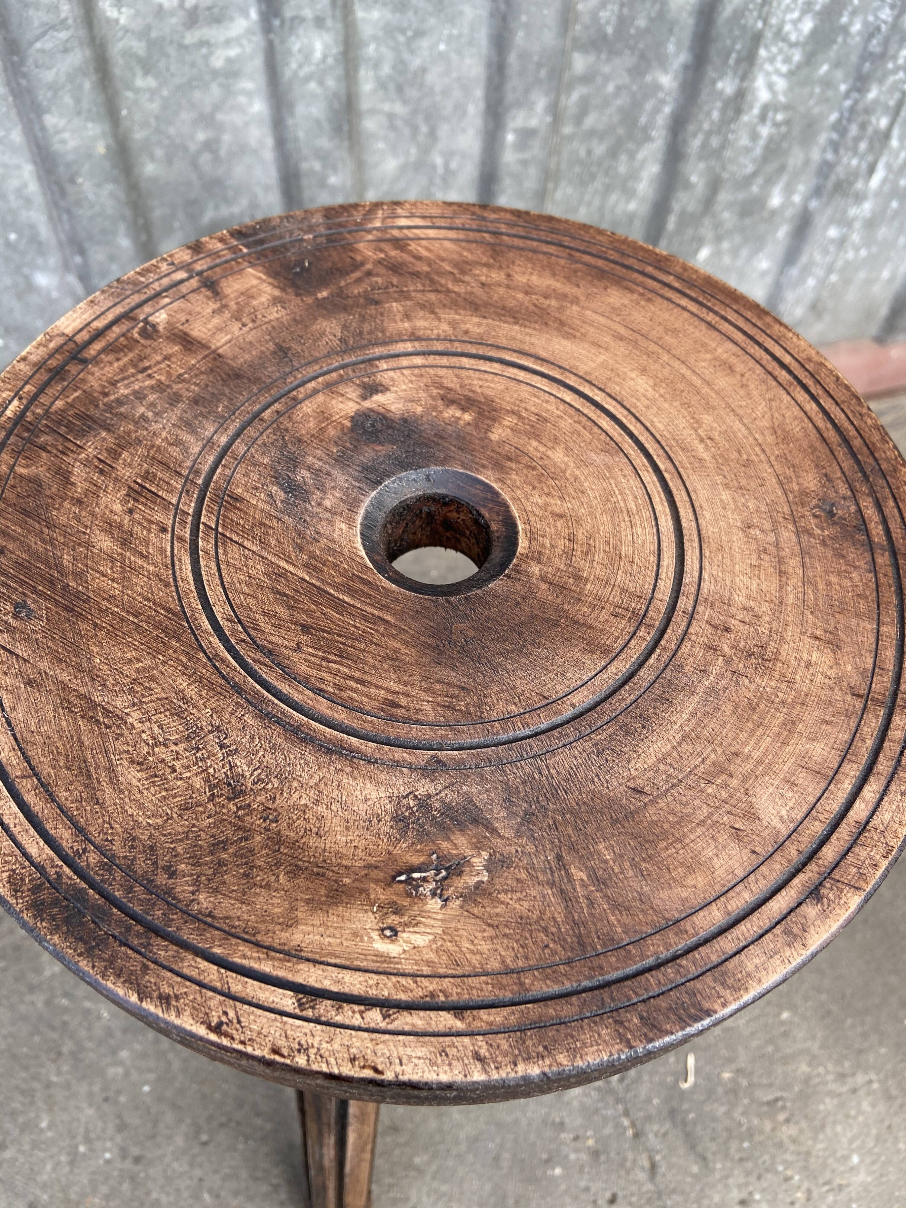 Vintage wooden footstool rustical bohemian deco farm stool