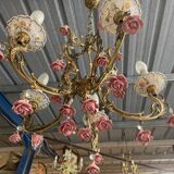 Bronze and porcelain chandelier 5 fires