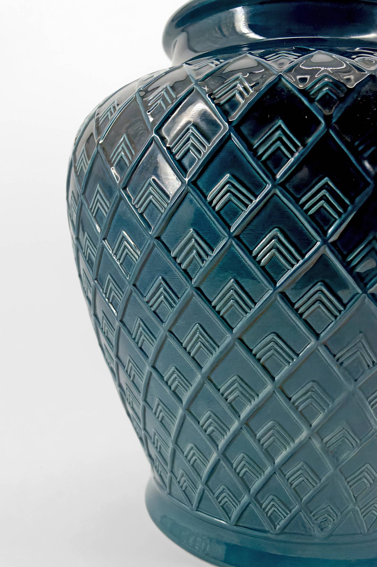 blue ceramic lamp, France, 1950s