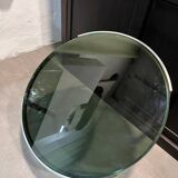 70s design round coffee table, metal and smoked glass