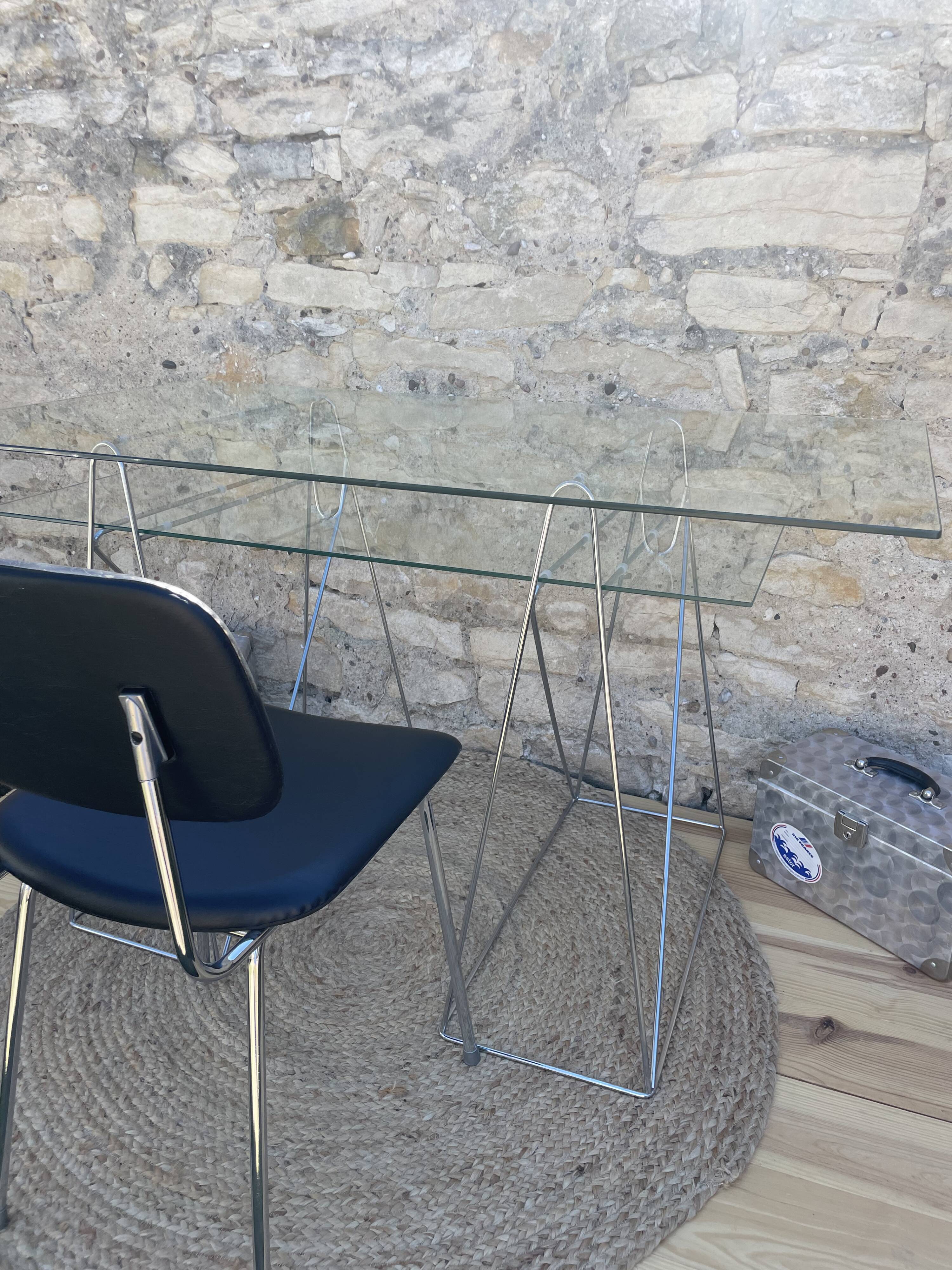 Modernist desk chrome and glass