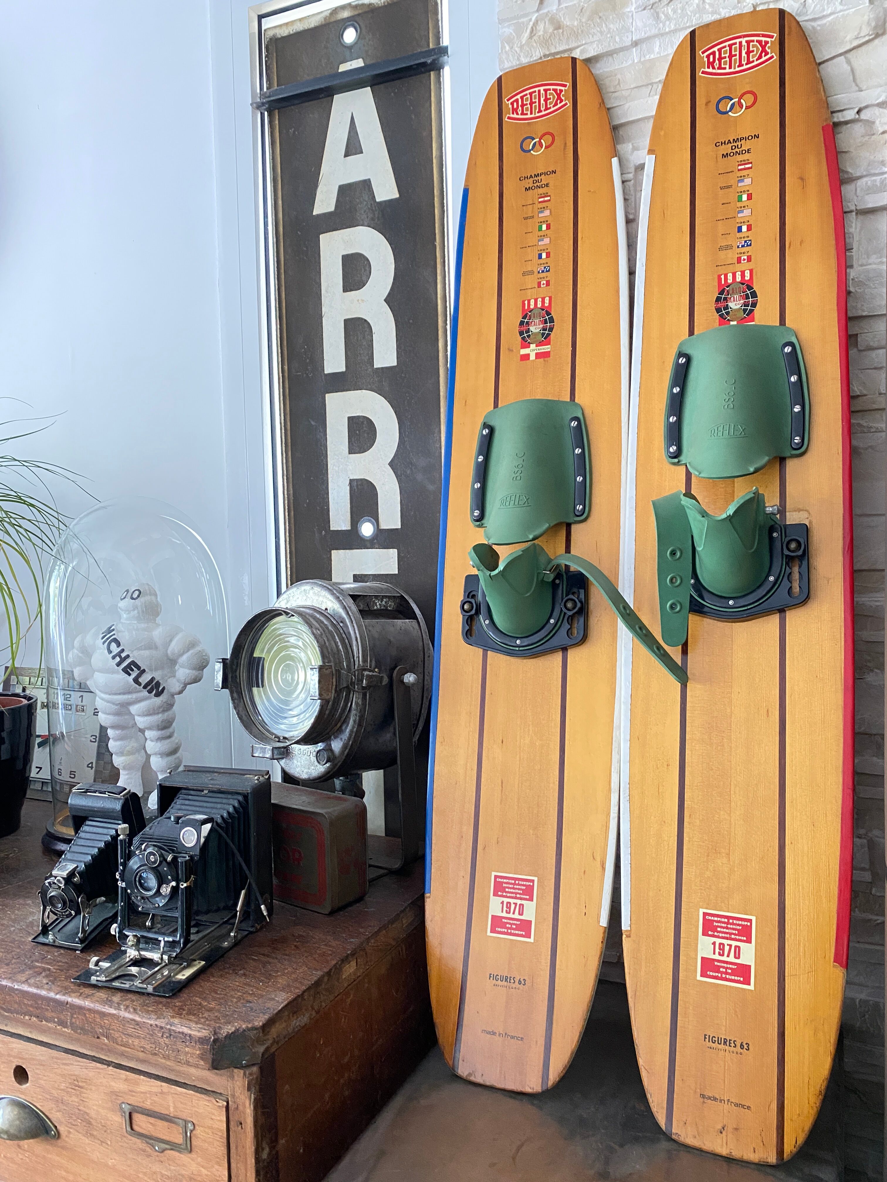 Pair of wooden water skis