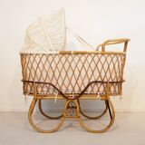 Vintage mid century rattan cradle