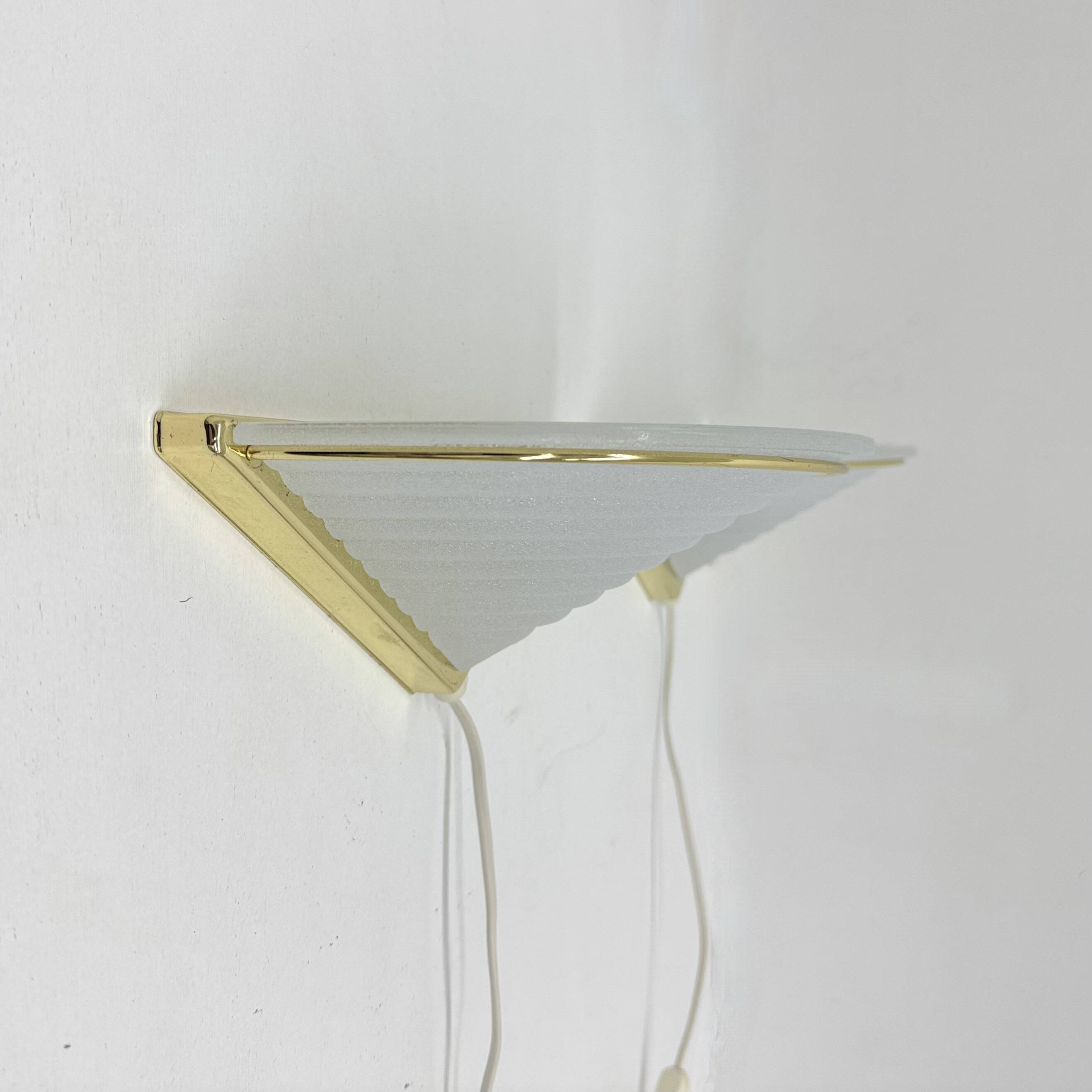 Set of Vintage Glass Wall Lamps with Gold Holder, 1970s