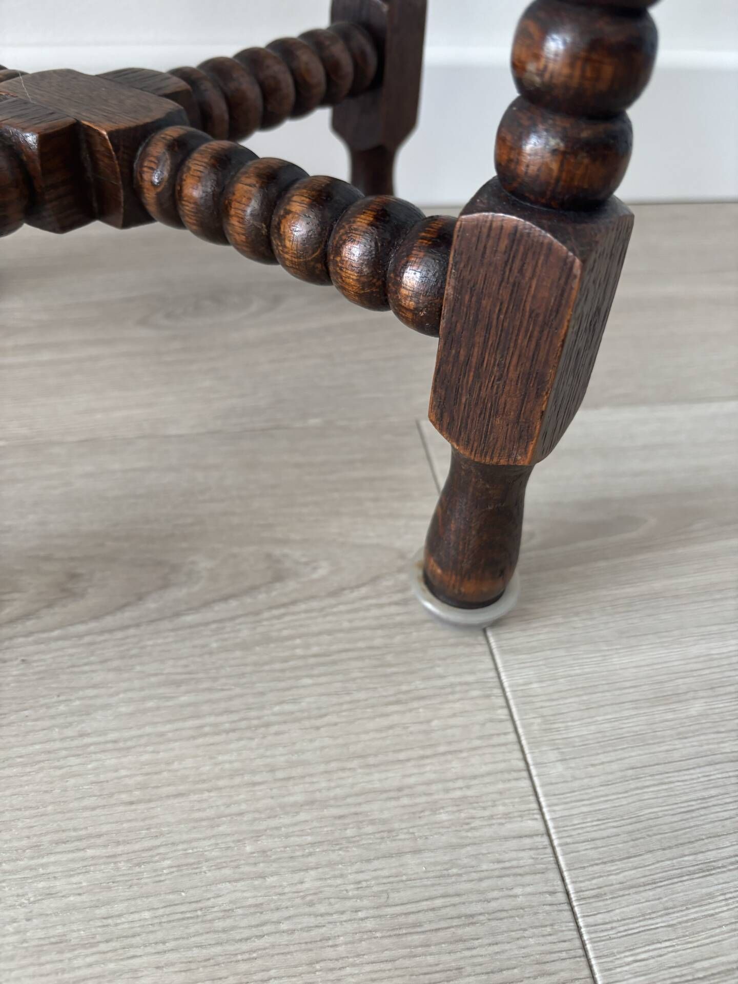 Small vintage turned wooden side table, round wooden accent table.