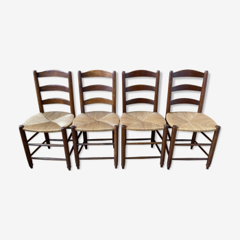 Ensemble de 4 chaises paillées