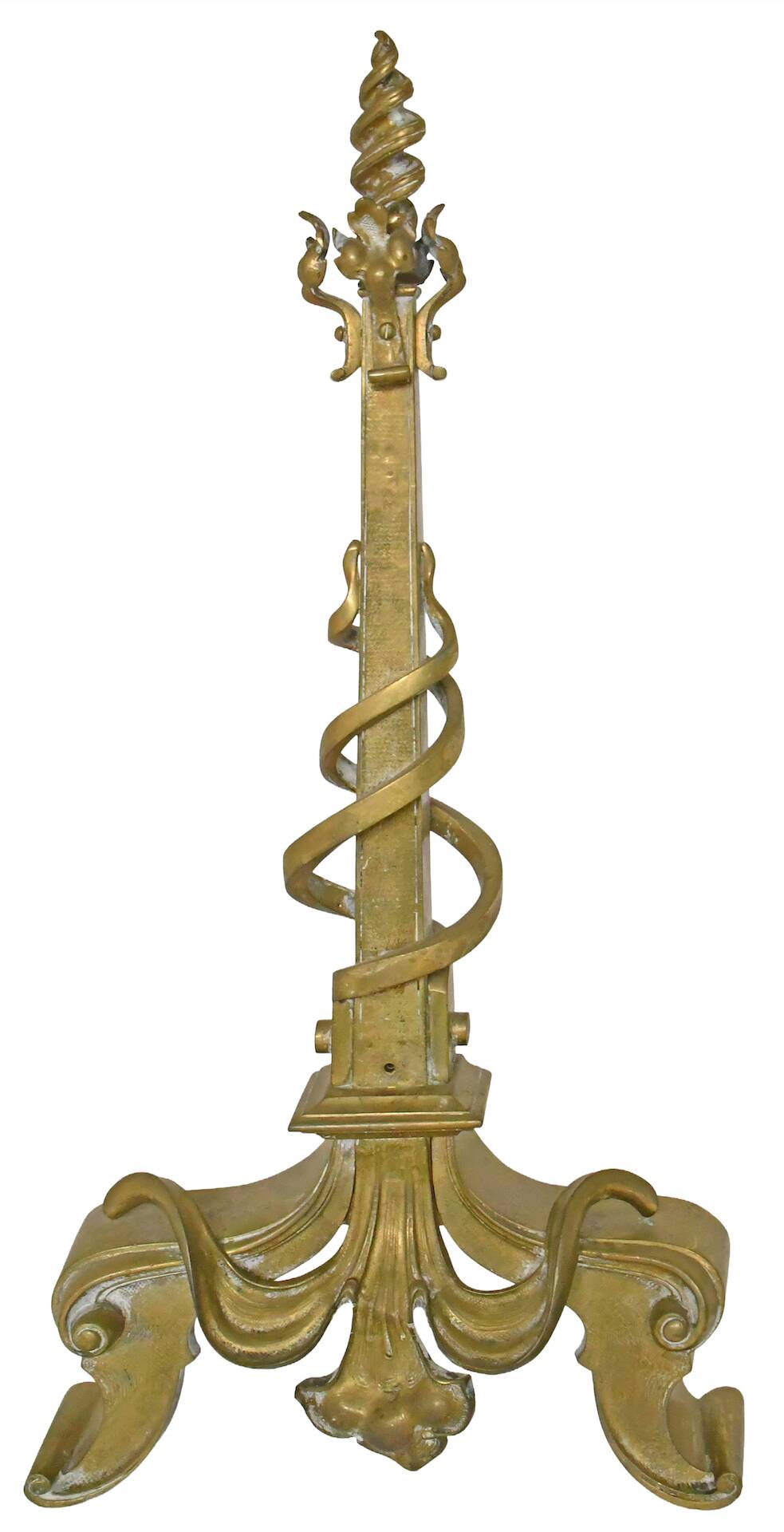 Pair of gilded bronze andirons decorated with serpents.