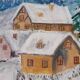 Oil painting on canvas village and landscape winter vintage signed