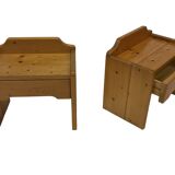 Vintage set of 2 pinewood bedside tables 70's minimalist design