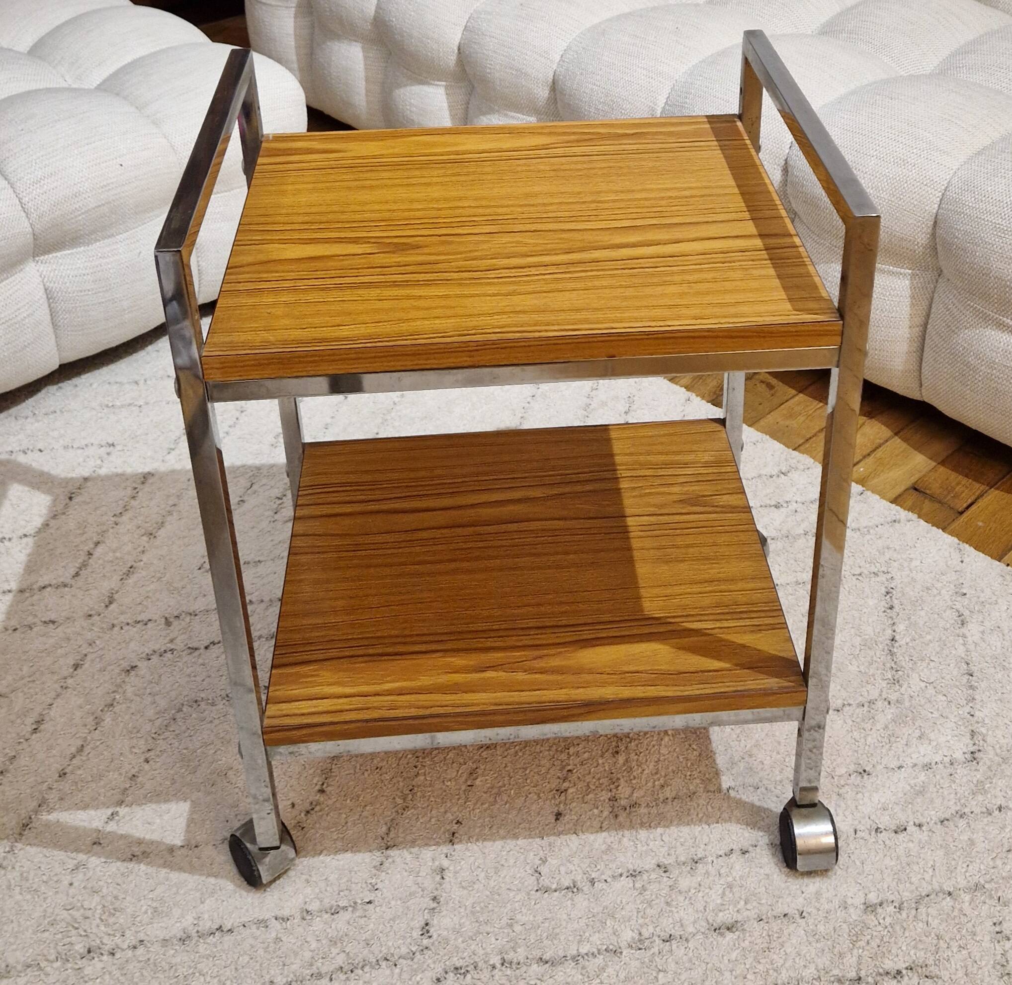 Formica, wood and chrome rolling trolley, 1970s