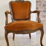 Vintage French Curry Velvet Cabriolet Armchair