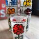 Set of 7 vintage enameled and screen-printed glasses 60/70