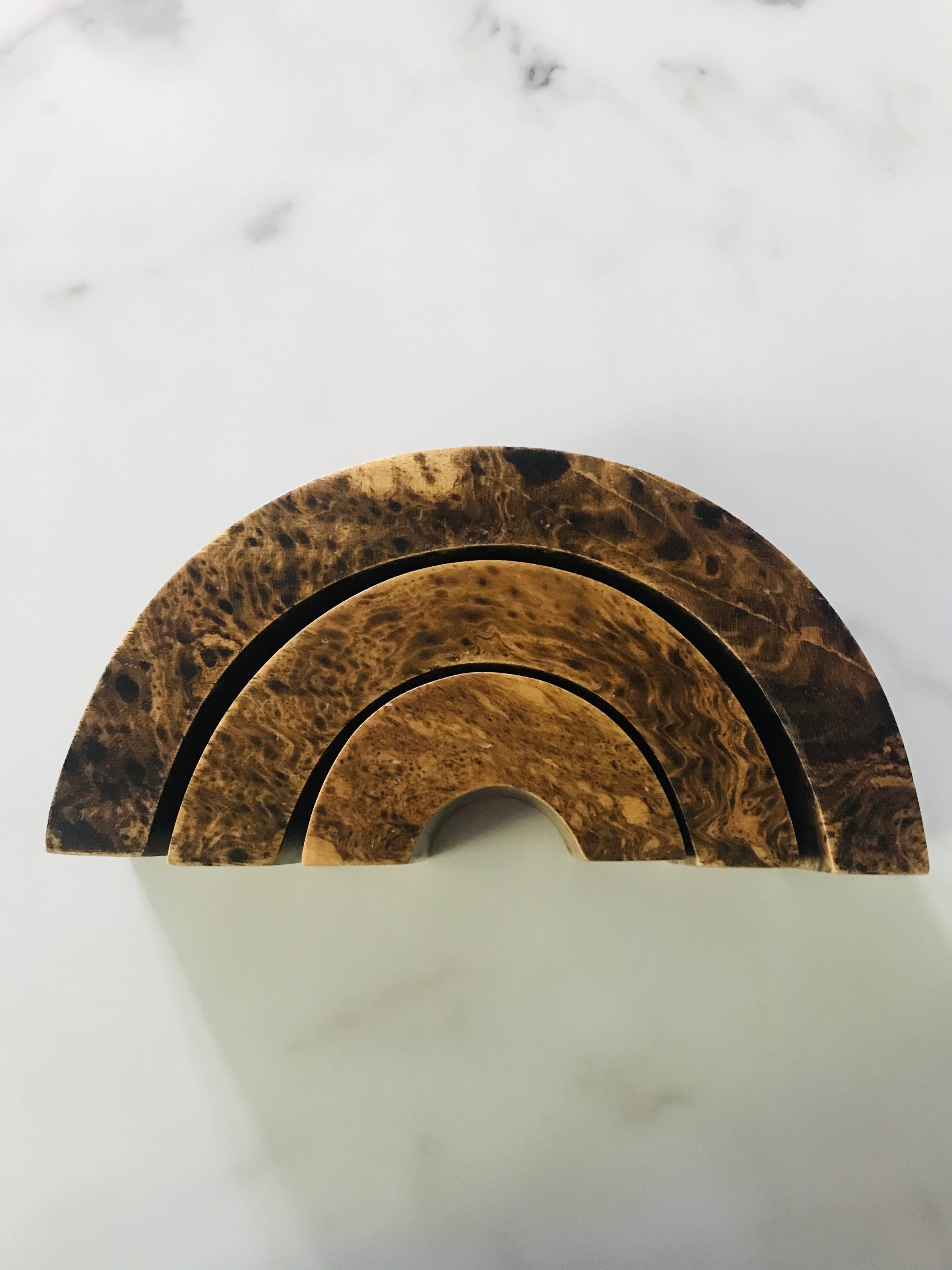 Triptych candle holders arcs wood