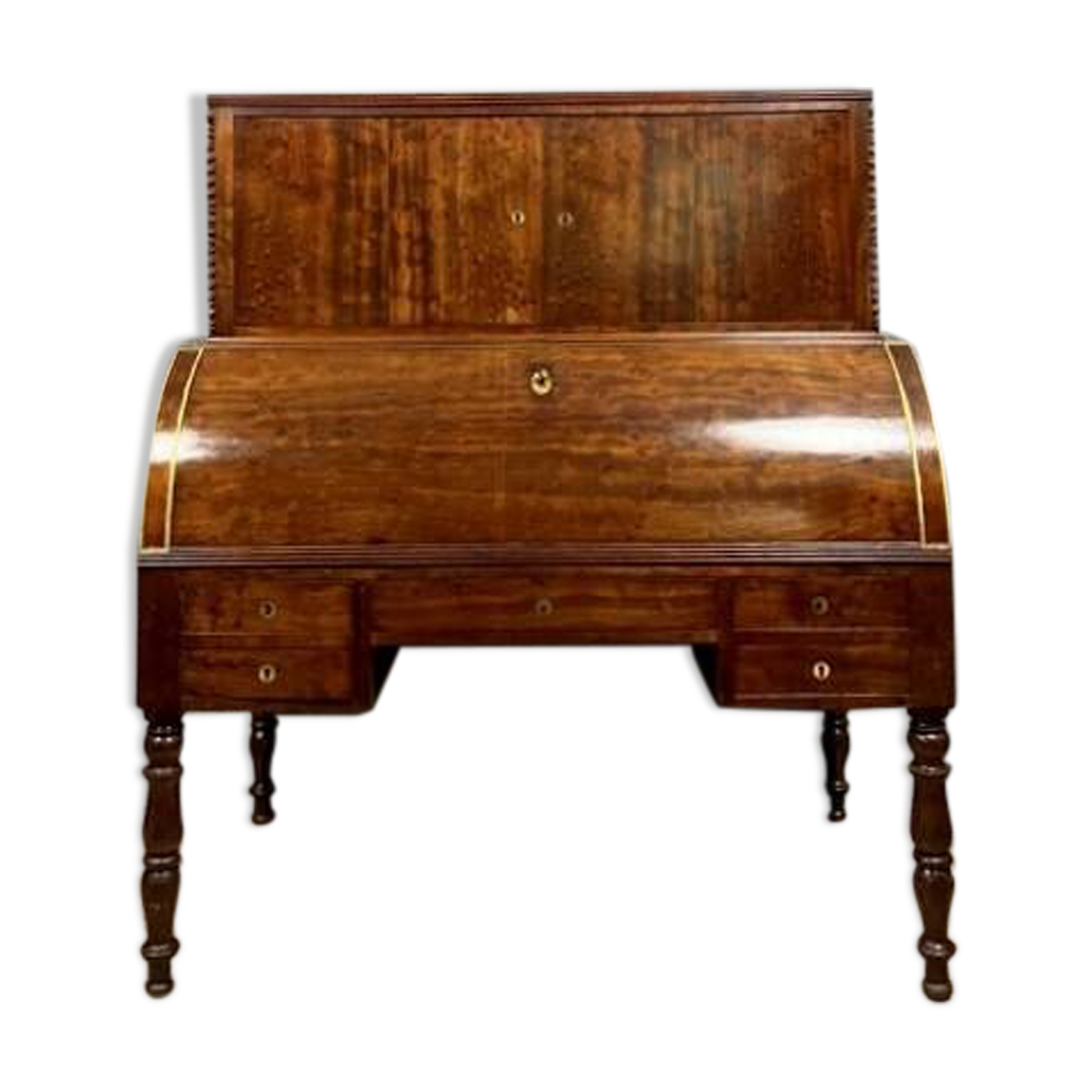 Bureau à cylindre époque Louis Philippe, Restauration en acajou moucheté