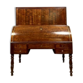 Important Louis Philippe Period Cylinder Desk / Restoration in speckled mahogany