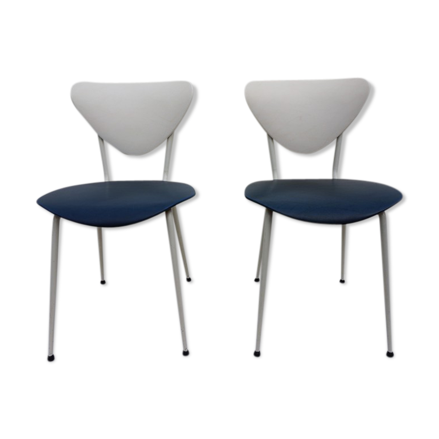 Set of 2 retro skai dining chairs in blue and white
