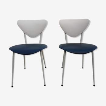 Set of 2 retro skai dining chairs in blue and white