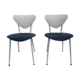 Ensemble de 2 chaises à manger rétro de skai en bleu et blanc