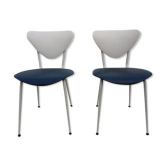 Set of 2 retro skai dining chairs in blue and white