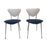 Ensemble de 2 chaises à manger rétro de skai en bleu et blanc