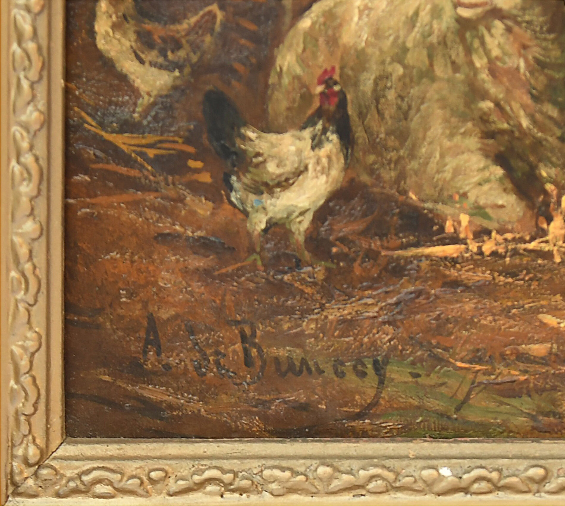 Huile sur toile Bergère et ses moutons