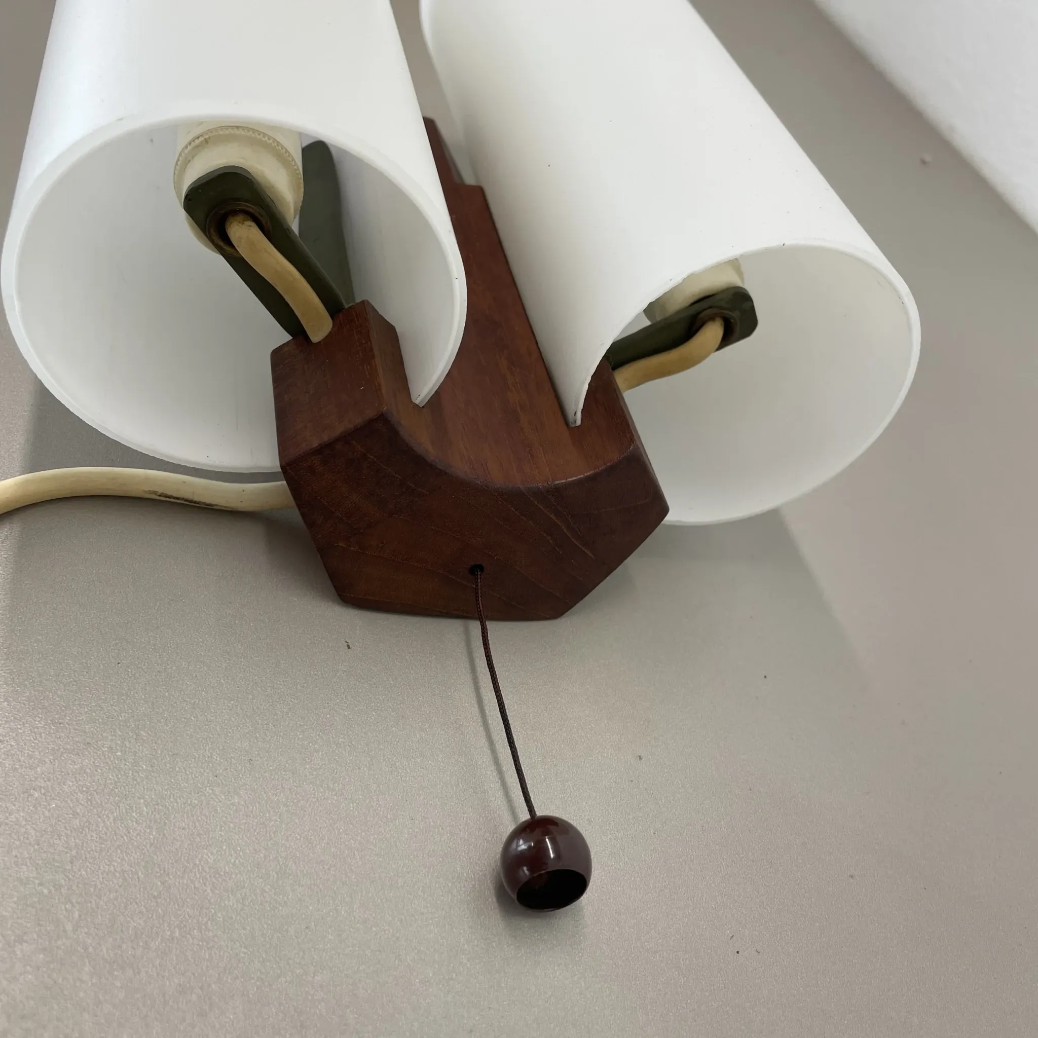 Minimalistic Wall Lamp from White Satin Glass and Teak Wood by LUXUS, Vittsjö, Sweden, 1970s
