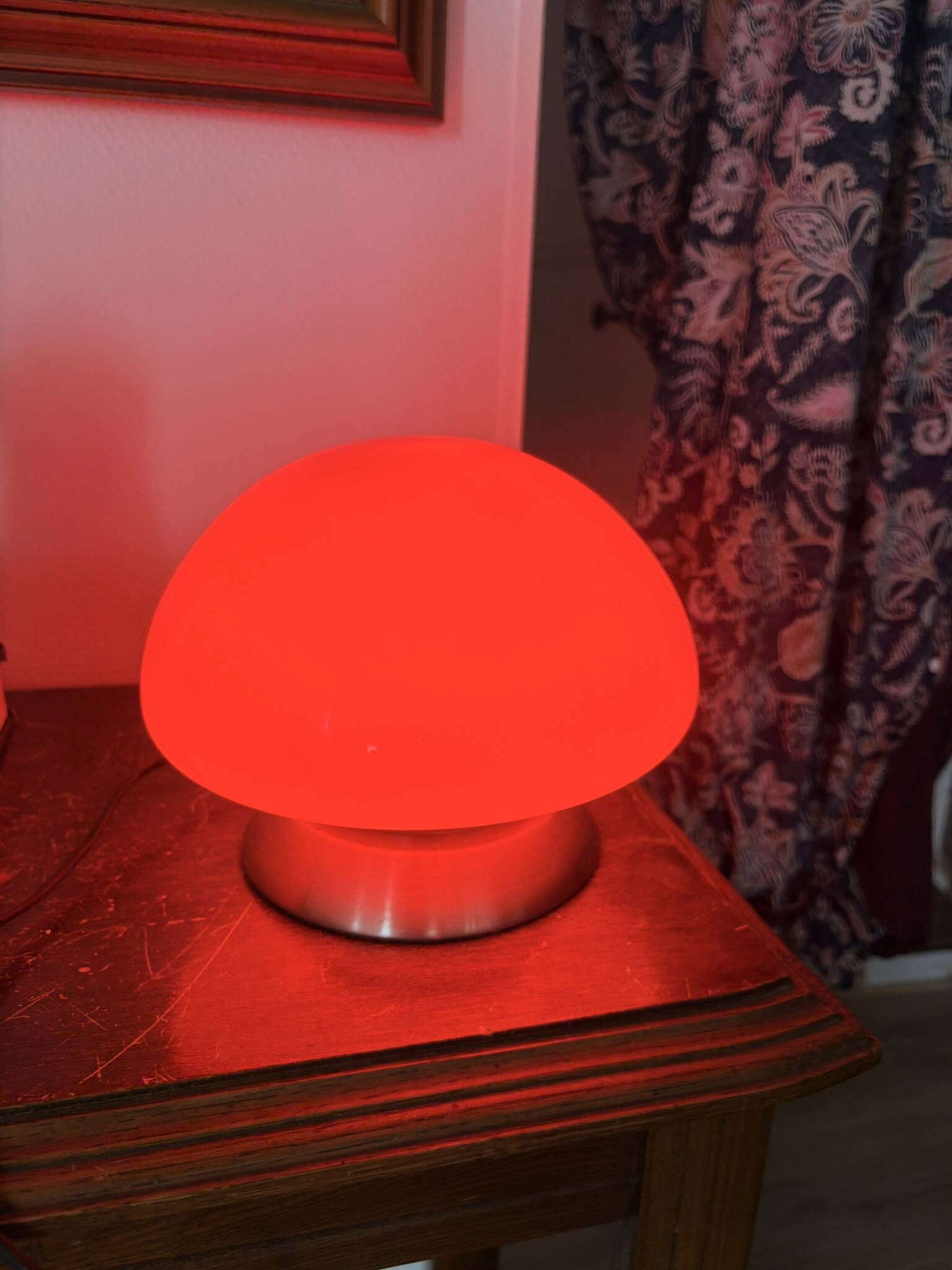 Mushroom Touch Lamp UFO Opaline Glass Red Vintage Design SPage Age
